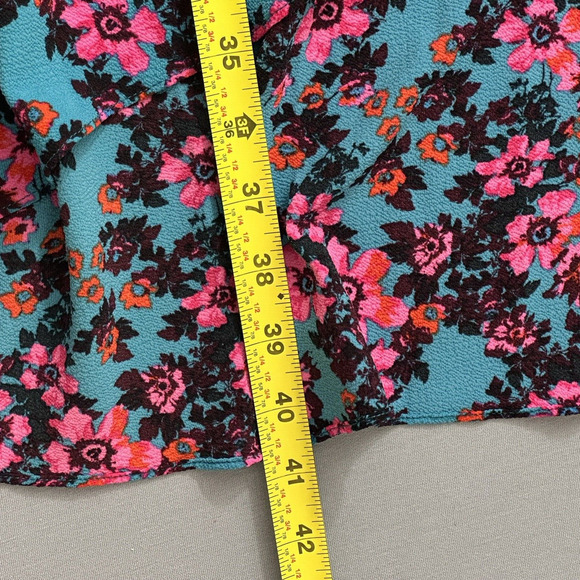 Cheztu Womens‎ Dress 12 Turquoise Blue Pink Floral Faux Wrap Ruffle Cottagecore - Picture 14 of 16